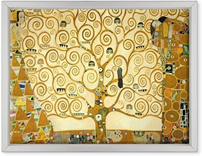 Conkrea Quadro su Tela Canvas INTELAIATO con Cornice L'Albero della Vita Gustav Klimt Cultura Arte Art Nouveau Stile Liberty 30x40cm Stile Moderno Bianco (cod.199)