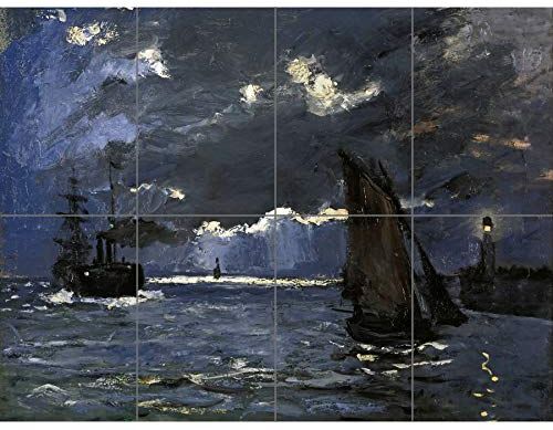 Artery8 Claude Monet A Seascape Shipping By Moonlight XL Giant Panel Poster (8 Sections) Paesaggio marino Nave Luna Manifesto