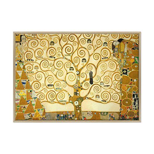 Conkrea Quadro su Tela Canvas INTELAIATO con Cornice L'Albero della Vita Gustav Klimt Cultura Arte Art Nouveau Stile Liberty 70x100cm Stile Moderno Legno Naturale (cod.)