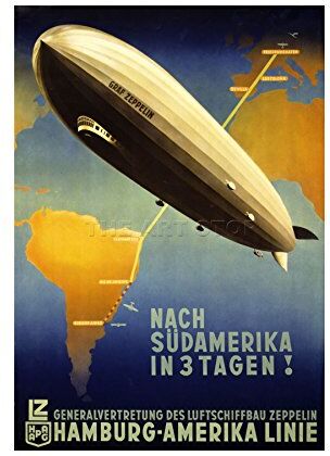 Wee Blue Coo Travel Airship Zeppelin Germany South America Picture Wall Art Print Viaggio Germania Sud America Immagine Parete