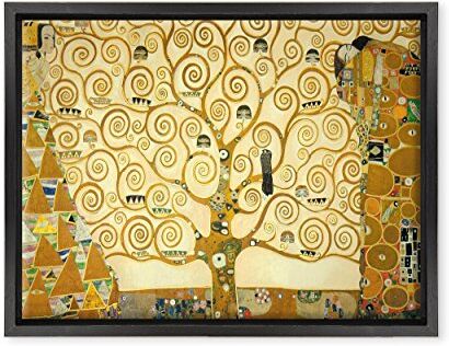 Conkrea Quadro su Tela Canvas INTELAIATO con Cornice L'Albero della Vita Gustav Klimt Cultura Arte Art Nouveau Stile Liberty 30x40cm Stile Moderno Nero (cod.)