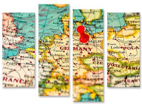 islandburner Quadro su tela Berlino Germania pinnato vintage mappa Europa immagini murali poster