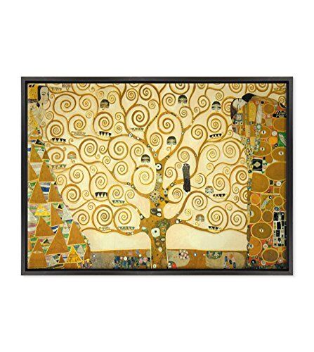 ConKrea Quadro su Tela Canvas INTELAIATO con Cornice L'Albero della Vita Gustav Klimt Cultura Arte Art Nouveau Stile Liberty 50x70cm Stile Moderno Nero (cod.)