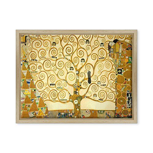 Conkrea Quadro su Tela Canvas INTELAIATO con Cornice L'Albero della Vita Gustav Klimt Cultura Arte Art Nouveau Stile Liberty 30x40cm Stile Moderno Legno Naturale (cod.199)