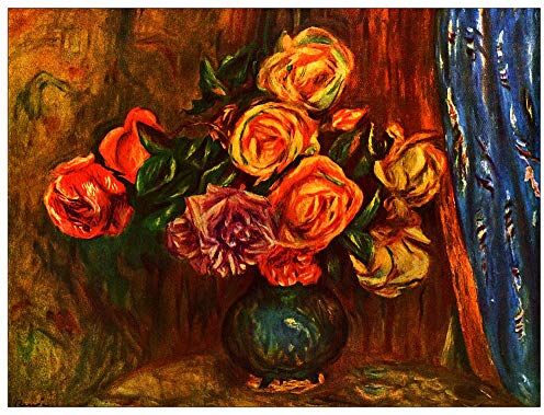 ArtPlaza Renoir Pierre-Auguste Still life roses before a blue curtain Decorative Panel, Wood MDF, Multicolour, 80x60 Cm