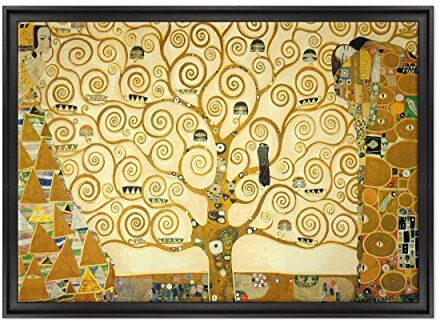 Conkrea Quadro su Tela Canvas INTELAIATO con Cornice L'Albero della Vita Gustav Klimt Cultura Arte Art Nouveau Stile Liberty 70x100cm Stile Contemporaneo Nero (cod.)