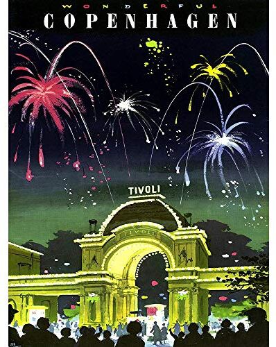 Wee Blue Coo Travel Tourism Copenhagen Denmark Tivoli Gardens Fireworks Vintage Art Print Poster Wall Decor 12X16 Inch