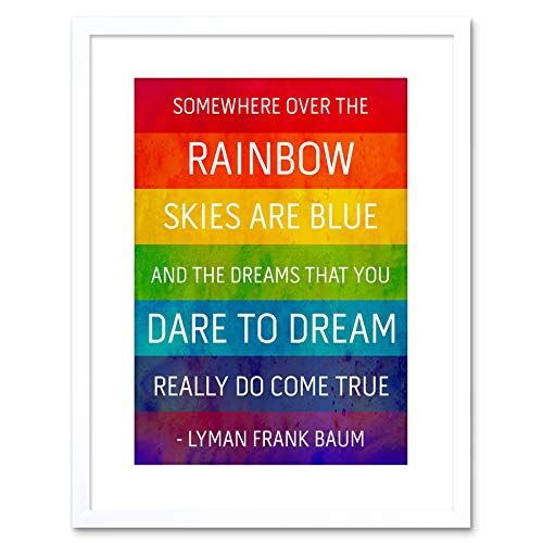 Wee Blue Coo Somewhere Over Rainbow Frank Baum Quote Grunge Framed Wall Art Print