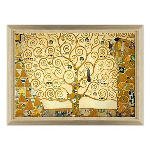 Conkrea Quadro su Tela Canvas INTELAIATO con Cornice L'Albero della Vita Gustav Klimt Cultura Arte Art Nouveau Stile Liberty 70x100cm Stile Design Legno Naturale (cod.199)