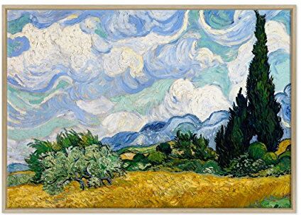 ConKrea QUADRO SU TELA CANVAS INTELAIATO CON CORNICE Van Gogh Campo di grano con cipressi 70x100cm Stile Moderno Legno Naturale (cod.)