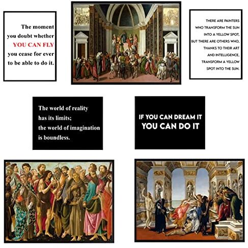 Printerland POSTER da parete stile BOTTICELLI SET da 7 pezzi (3 pz. A3 30x42 4 pz. A4 21x30) Stampe da muro Cartoncino Extrawhite SENZA CORNICE Decorazione Murale Soggiorno Arredamento casa