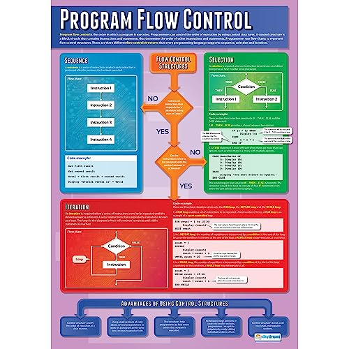 Daydream Education Poster per il controllo del flusso del programma, carta laminata lucida, misura 850 mm x 594 mm (A1)   Poster STEM per l'aula   Grafici didattici di