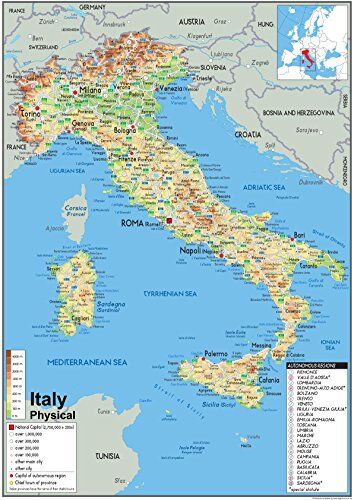 Tiger Moon Italia mappa fisica – Carta plastificata – A2, dimensioni 42 x 59.4 cm