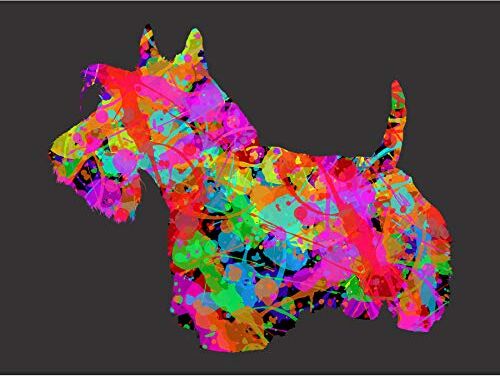 Wee Blue Coo Stampa Artistica su Tela, Motivo: Scottish Terrier Splatter