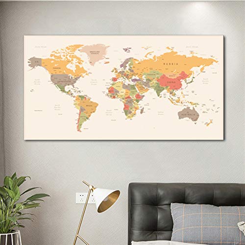 HENGTERST Mappa del mondo colorato Immagini di quadri su tela pitture murale moderno for la decorazione del soggiorno Poster e stampe senza telaio (Color : 561081796, Size : 30x60cm)