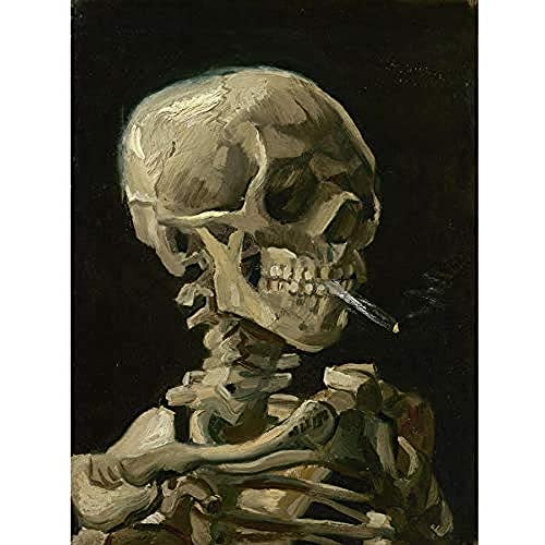 Wee Blue Coo Van Gogh Head Skeleton Burning Cigarette Unframed Wall Art Print Poster Home Decor Premium Parete Manifesto Casa