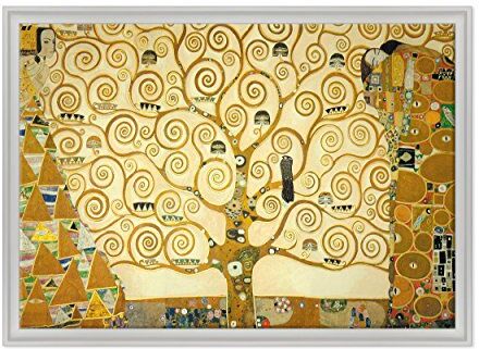 ConKrea Quadro su Tela Canvas INTELAIATO con Cornice L'Albero della Vita Gustav Klimt Cultura Arte Art Nouveau Stile Liberty 70x100cm Stile Contemporaneo Bianco (cod.)