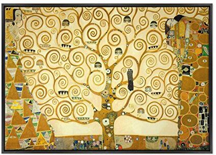 Conkrea Quadro su Tela Canvas INTELAIATO con Cornice L'Albero della Vita Gustav Klimt Cultura Arte Art Nouveau Stile Liberty 70x100cm Stile Moderno Nero- (cod.)