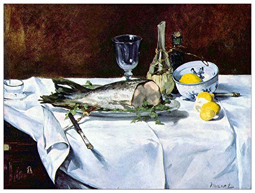 ArtPlaza Manet Ãdouard-Still Life with Salmon Pannello Decorativo, Legno MDF, Multicolore, 80 x 60 cm