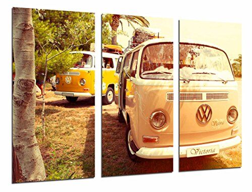 Cuadros Cámara Quadro Su Legno, Furgone hippy vintage Volkswagen, 97 x 62cm, Stampa in qualita fotografica. Ref.