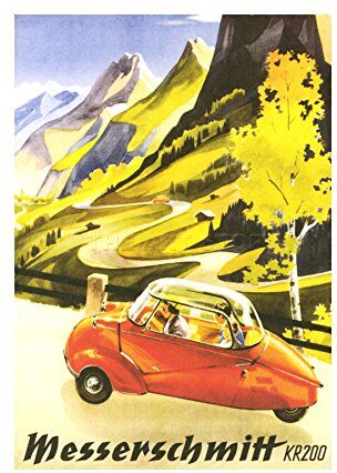 Wee Blue Coo Ad Car Messerschmitt KR200 Bubble Germany Picture Wall Art Print Germania Immagine Parete