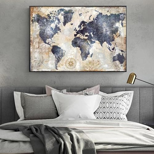 LSYALUCK Vintage Mappa del mondo Poster Wall Art Tela Pittura Immagine astratta HD Stampa Soggiorno Studio Decorazione Wall Art Painting 40x70 cm (16x28 pollici) Senza cornice