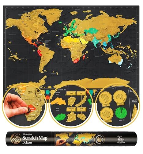 Luckies of London Scratch Map Deluxe Edition Mappa del mondo da grattare, poster mappamondo dettagliato con capitali, stati, città