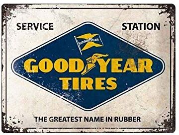 ART Targhe Vintage Goodyear – Logo White – Idea Regalo per Amanti di Auto e Moto, in Metallo, Design Retro per Decorazione, 30 x 40 cm