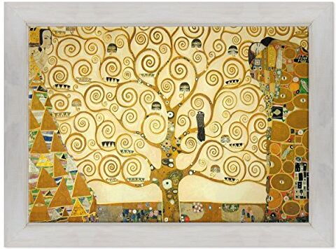 Conkrea Quadro su Tela Canvas INTELAIATO con Cornice L'Albero della Vita Gustav Klimt Cultura Arte Art Nouveau Stile Liberty 70x100cm Stile Country Bianco Shabby (cod.199)