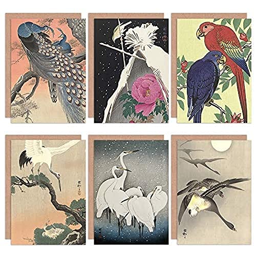 Artery8 Ohara Koson Japanese Geese Egrets Crane Parrot Bluechat Peacocks Fine Art Greeting Card Pack of 6 giapponese Pappagallo Blu