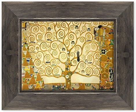 Conkrea Quadro su Tela Canvas INTELAIATO con Cornice L'Albero della Vita Gustav Klimt Cultura Arte Art Nouveau Stile Liberty 30x40cm Stile Country Nero Shabby (cod.)