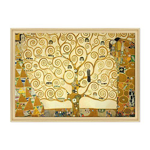 Conkrea Quadro su Tela Canvas INTELAIATO con Cornice L'Albero della Vita Gustav Klimt Cultura Arte Art Nouveau Stile Liberty 70x100cm Stile Contemporaneo Legno Naturale (cod.)