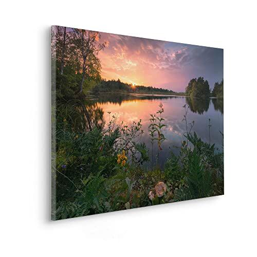 Komar Quadro su tela con cornice in vero legno – Sera in Svezia – Dimensioni 90 x 60 cm – Stampa su tela con paesaggio, soggiorno, camera da letto