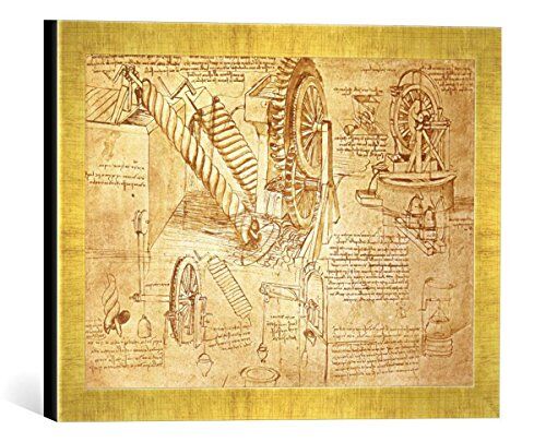 kunst für alle 'IMMAGINE incorniciata di Leonardo da Vinci "Facsimile of Codex Atla nticus f.386r Archimede Screws and Water Wheels (Original Copy in the Biblioteca AMBOS veneziana, Milan, 1503/, stampata, 40 x 30 cm, nel quadro immagini fatti a mano di a