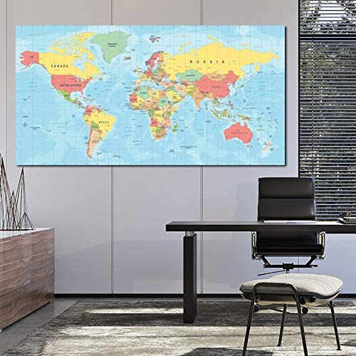 HENGTERST Mappa del mondo colorato Immagini di quadri su tela pitture murale moderno for la decorazione del soggiorno Poster e stampe senza telaio (Color : 672483319, Size : 40x80cm)