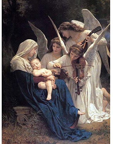 Wee Blue Coo William Adolphe Bouguereau Song Of Angels Old Master Painting Art Print Poster Wall Decor 12X16 Inch Vecchio maestro Pittura Manifesto Parete