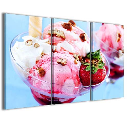 Stampe su Tela , ice cream Quadri Moderni in 3 pannelli già intelaiati, canvas, pronto per essere appeso, 120x90cm