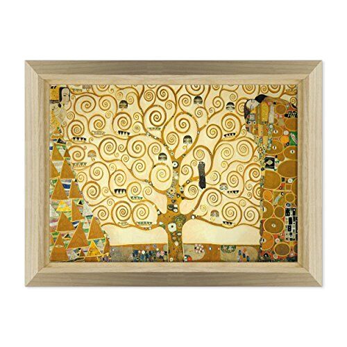 ConKrea Quadro su Tela Canvas INTELAIATO con Cornice L'Albero della Vita Gustav Klimt Cultura Arte Art Nouveau Stile Liberty 50x70cm Stile Design Legno Naturale (cod.199)