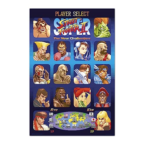 Grupo Erik : Poster Street Fighter Player Selecr   Poster da parete Street Fighter, 61 x 91,5 cm, Poster da muro con carta lucida e incorniciabile, Decorazione casa, Poster Gamer