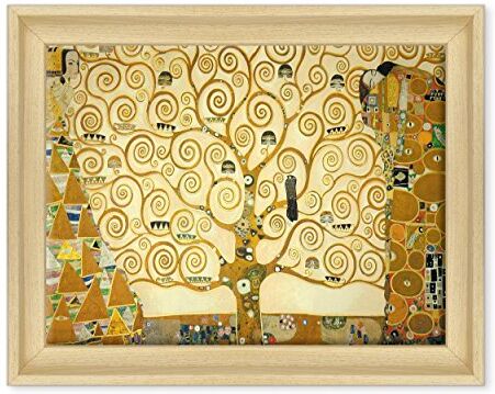 ConKrea Quadro su Tela Canvas INTELAIATO con Cornice L'Albero della Vita Gustav Klimt Cultura Arte Art Nouveau Stile Liberty 30x40cm Stile Contemporaneo Legno Naturale (cod.)