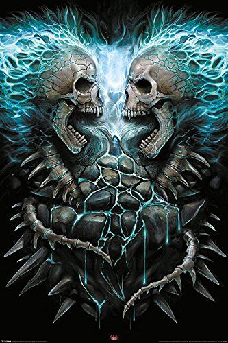 empireposter Spiral – Flaming Spine – Fantasy, – Maxi Poster, Stampa, Dipinto Gothic Scull Teschio, Carta, Multicolore, 91,5 x 61 x 0,14 cm