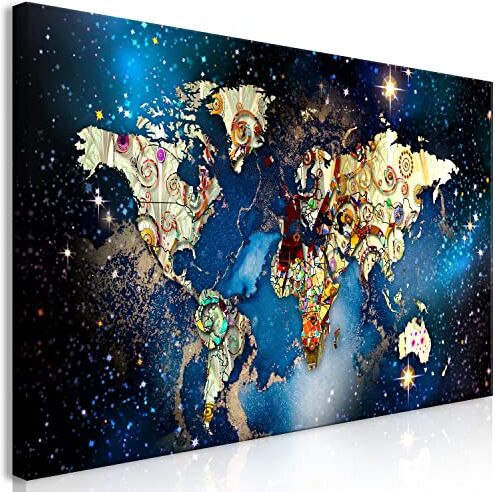 murando Quadro Mappa del mondo 120x60 cm 1 pezzo Stampa su tela in TNT XXL Immagini moderni Murale Fotografia Grafica Decorazione da parete World Map a'la Klimt Astratto colorato bokeh k-A-10027-b-a