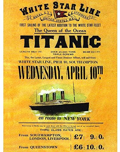 Wee Blue Coo Travel Transport Doomed Ocean Liner Titanic Queen White Star UK Art Print Poster Wall Decor 12X16 Inch