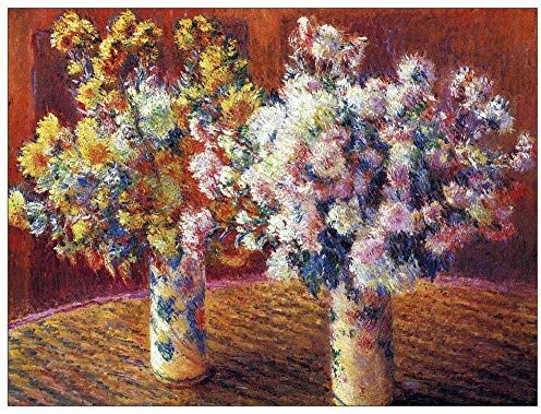 ArtPlaza Monet Claude Two vases with Chrysanthemums  Decorative Panel, Wood MDF, Multicolour, 80x60 Cm