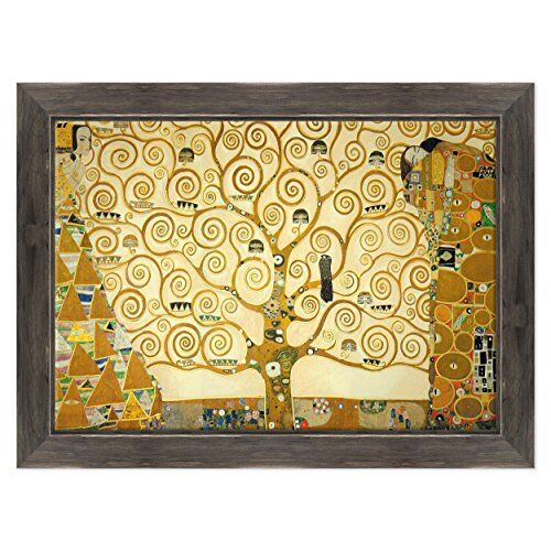 ConKrea Quadro su Tela Canvas INTELAIATO con Cornice L'Albero della Vita Gustav Klimt Cultura Arte Art Nouveau Stile Liberty 70x100cm Stile Country Nero Shabby (cod.199)