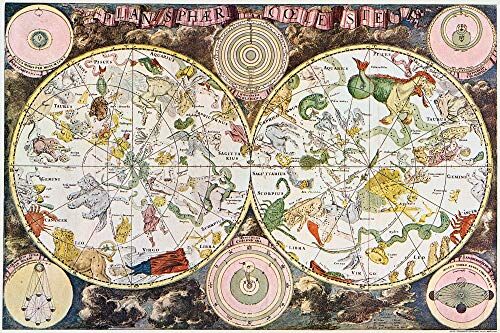 1art1 Carte Storiche Poster XXL Celestial Map, Planisphere, 17th Century, Frederik De Wit Stampa Geante 120x80 cm