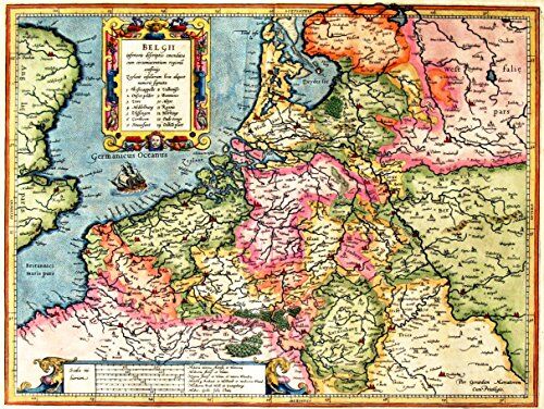 Wee Blue Coo MAP ANTIQUE BELGIUM MERCATOR COLOUR 30X40 CMS FINE ART PRINT ART POSTER Carta geografica antico Belgio Colore Stampa artistica Manifesto