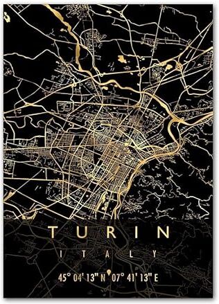 VenoaL Roma Milan Italia City Mappa Golden Black Wall Art Tela dipinto di poster nordici e immagini di stampa for decorazioni da bar del soggiorno (Color : H, Size : 40X50 cm No Framed)