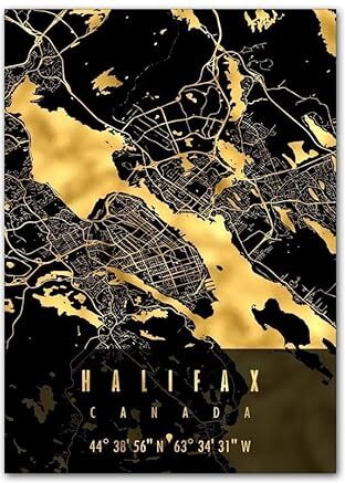 VenoaL Canada City Map Black Golden Wall Art Tela dipinto Minimalisti Poster nordici e stampe Immagini murali for decorazioni for il soggiorno (Color : F, Size : 50X70 cm No Framed)