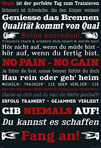 empireposter Motivational Poster Motivazionale con Scritta Gym Training di Keine Ausreden Schwarz, 61 x 91,5 cm